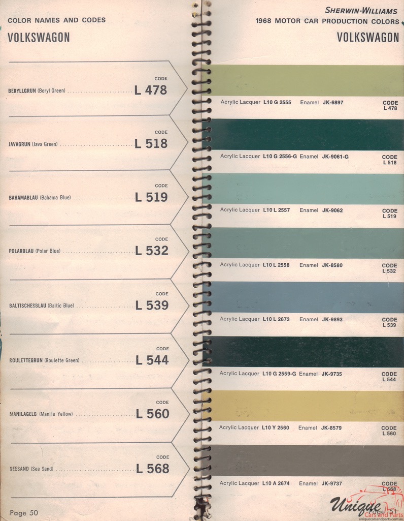 1968 Volkswagen Paint Charts Williams 2